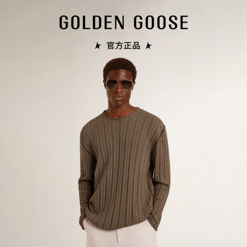 Golden Goose男装Journey石灰华咖色针织衫上衣GGDB