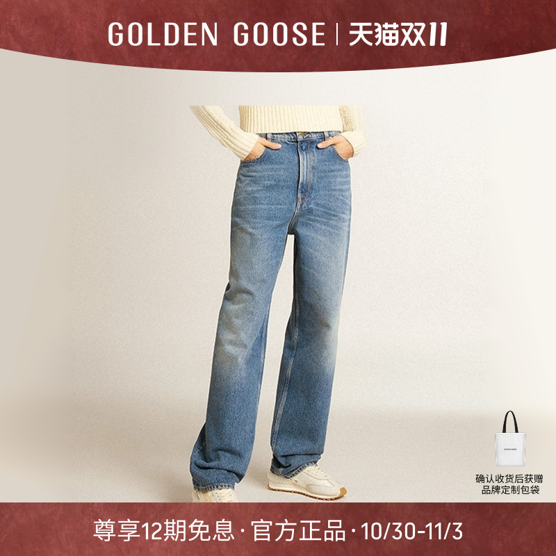GoldenGoose宽腿蓝色牛仔裤