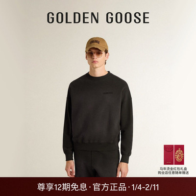 刺绣中性做旧圆领黑色卫衣GGDB