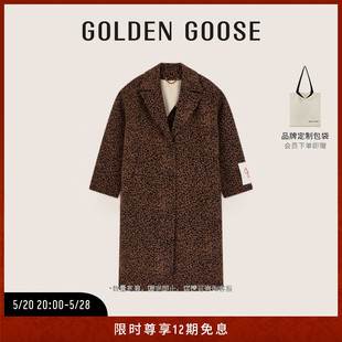 23年秋冬新款 Golden 女装 单排扣廓形大衣外套 Goose 豹纹中长款