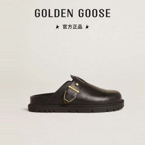 【新品】Golden Goose 女鞋 Lucy金属搭扣黑色皮革半拖鞋