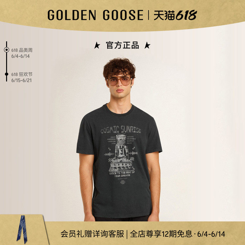 Golden Goose男装Journey黑色印花图案T恤25新品GGDB