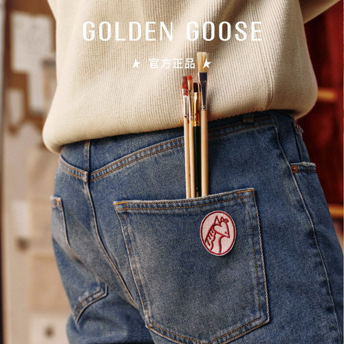 GoldenGoose男士布贴牛仔长裤