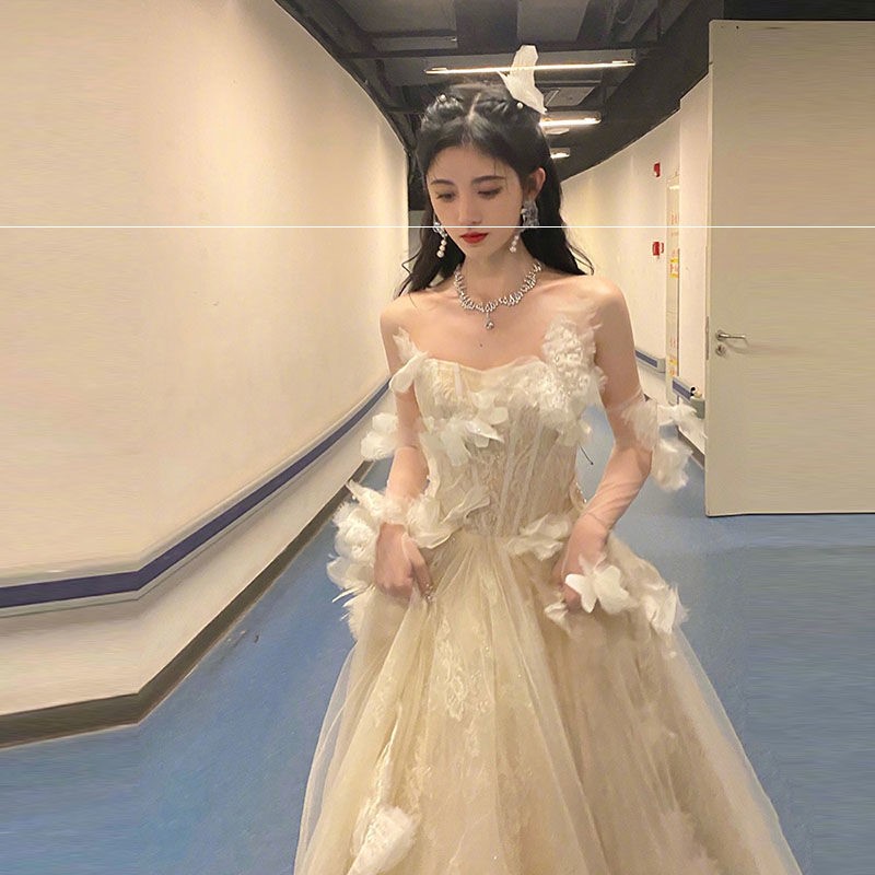 鞠婧祎同款礼服连衣裙高定仙女裙香芋紫浅色生日party裙名媛伴娘