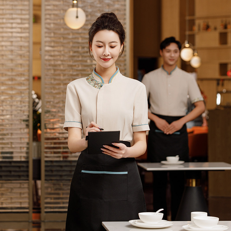 高端酒店服务员工作服短袖中式饭厅餐饮饭店私房菜酒楼宴厅工作服