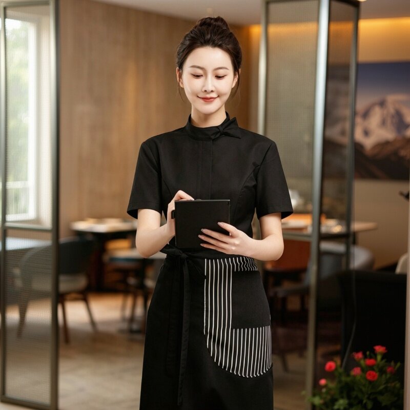 高级西餐厅服务员工作服星级酒店餐饮咖啡厅高端饭店工装黑色春夏图片