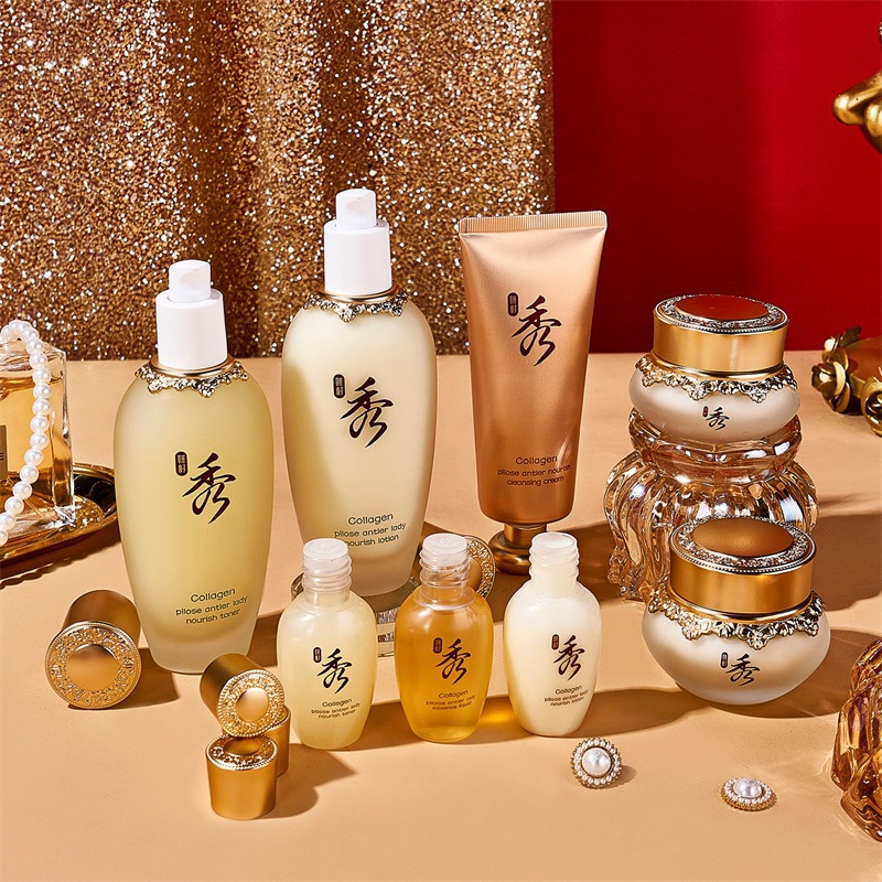 妍村秀鹿茸胶原蛋白贵妇护肤八件套保湿补水保湿精华化妆品套盒