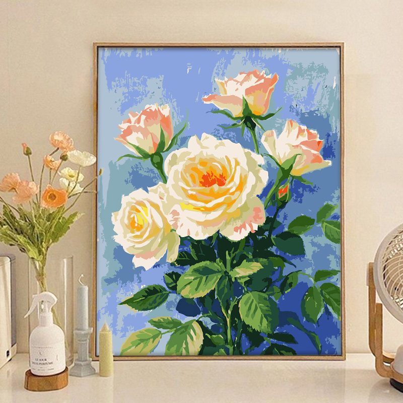 月季花海棠牡丹植物花卉风景手绘DIY数字油画手工丙烯油彩画装饰图片