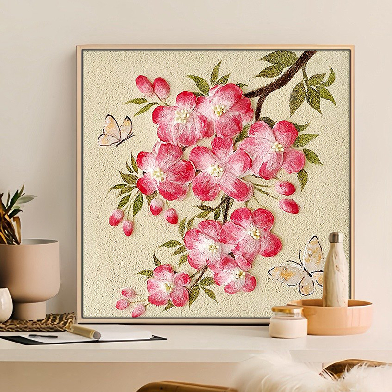 花枝肌理画石英砂手绘植物花卉DIY数字油画手工丙烯高级感装饰画图片