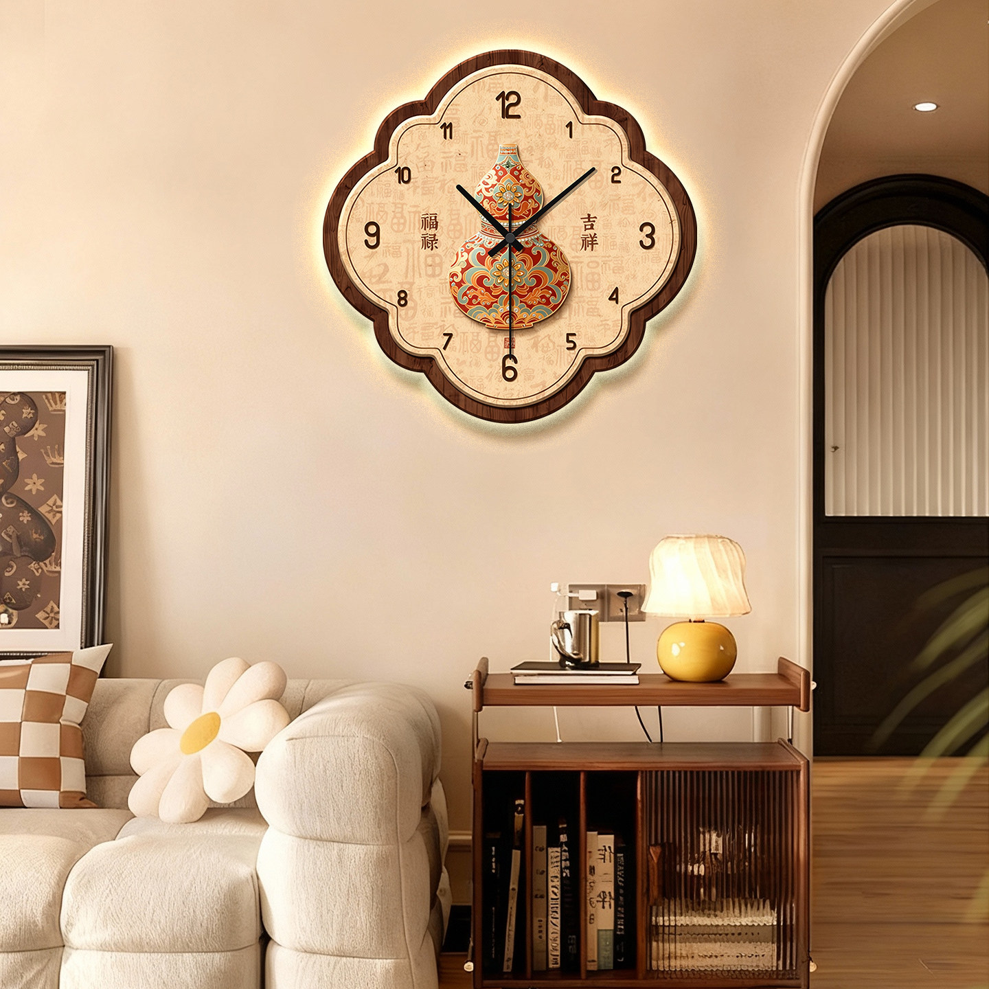 中古风钟表福禄吉祥葫芦高级感新中式简约大气客厅电视背景墙挂钟,家居饰品,钟表画/挂钟画,淘宝优惠券,粉丝福利购,淘宝优惠卷