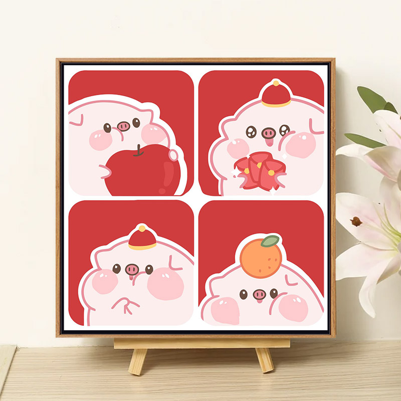 可爱小猪新年diy数字油画发财喜庆手工简单儿童丙烯油彩画装饰画图片