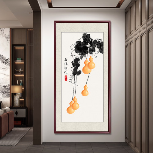 五福临门新中式入户玄关装饰画