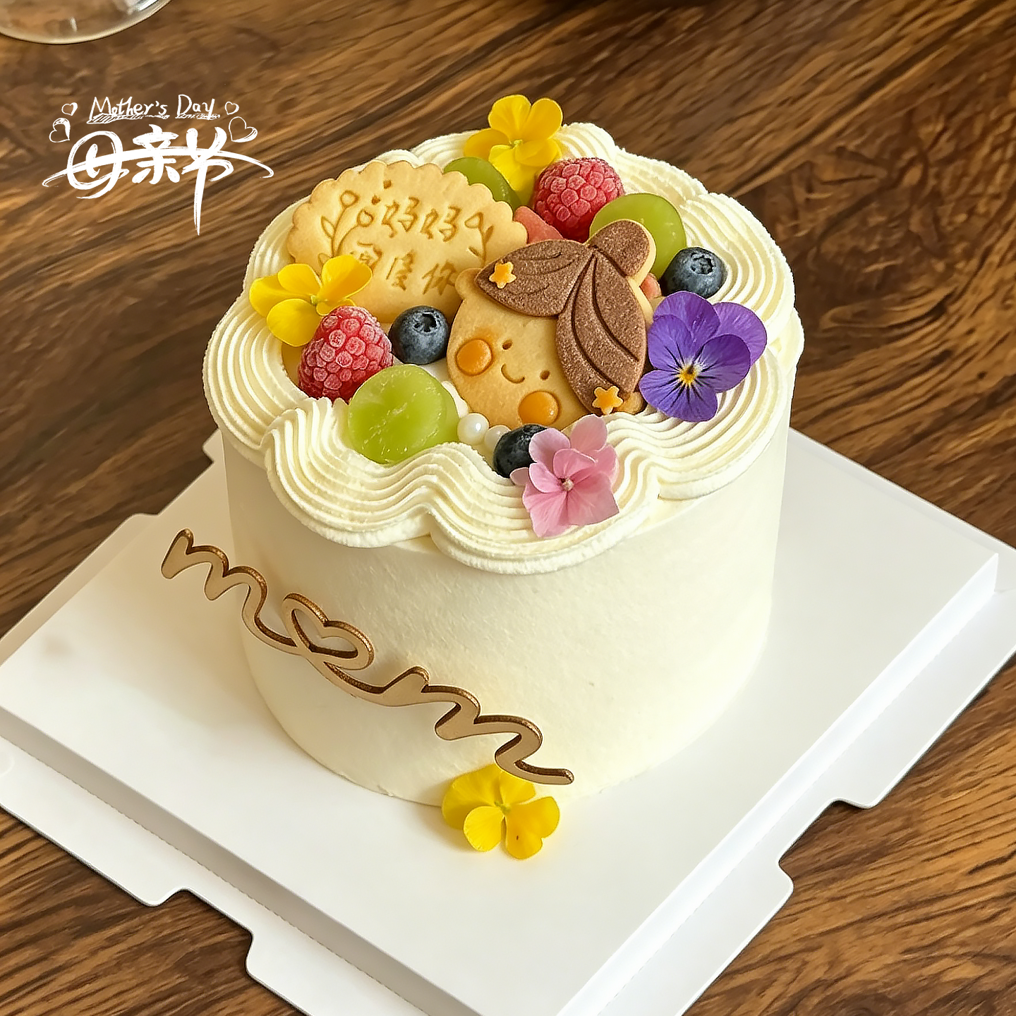 脸仔饼干母亲节蛋糕装饰品摆件我爱你妈妈可食用插牌生日烘焙插件