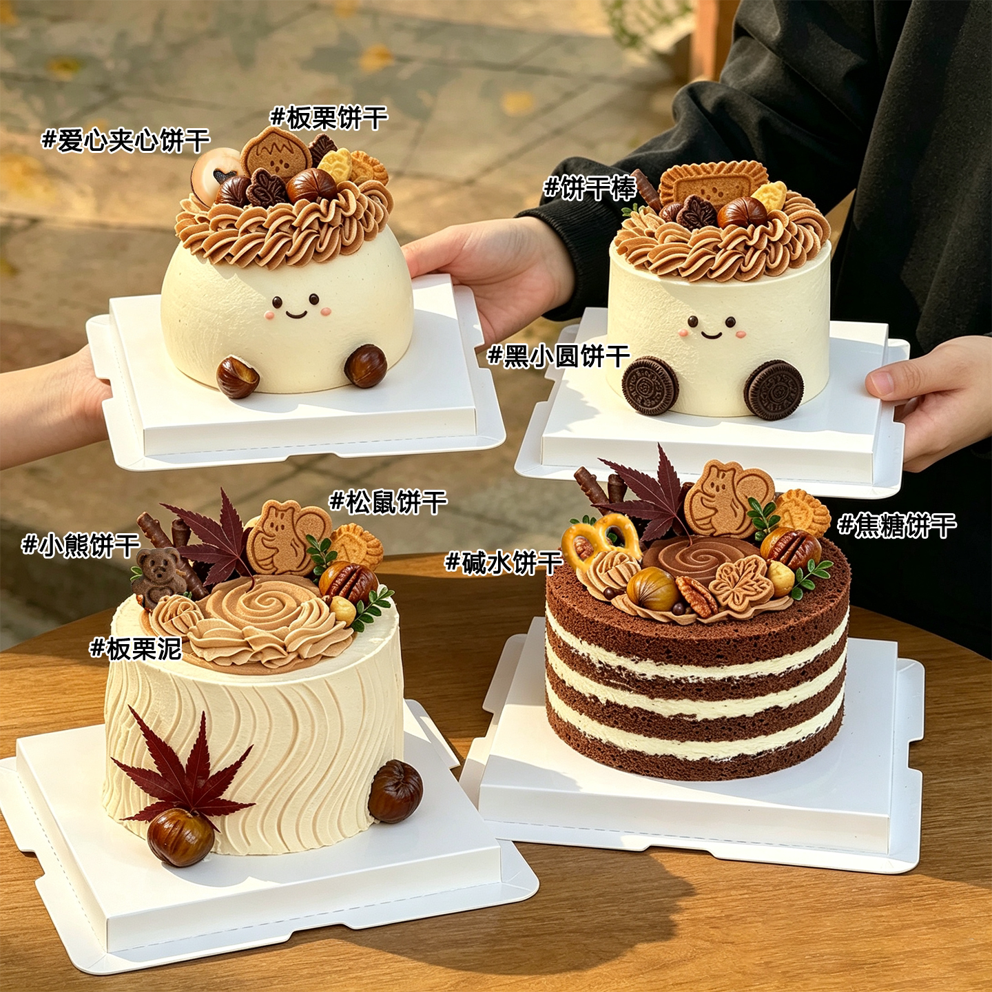 栗子饼干秋季森系蛋糕装饰松鼠枫叶造型曲奇小饼干可食用插牌新款