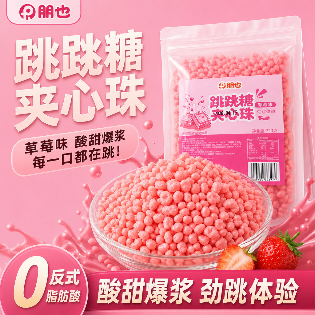 朋草莓味跳跳糖巧克力夹心珠蛋糕夹心馅料烘焙专用小颗粒脆脆珠