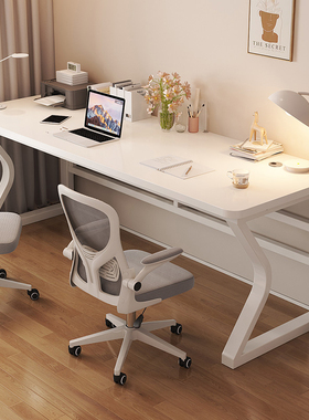 双人电脑桌台式书桌学生家用学习桌小户型卧室简约现代白色办公桌