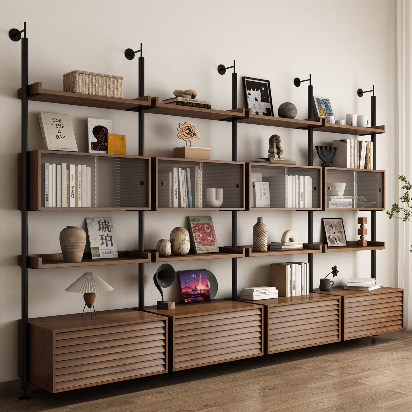 意式极简实木书架设计师落地客厅置物架展示一体挂墙靠墙钢制书柜,住宅家具,书架,淘宝优惠券,粉丝福利购,淘宝优惠卷