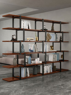 客厅隔断储物架锻铁分层隔板书架地板储物展示架办公室实木多层架