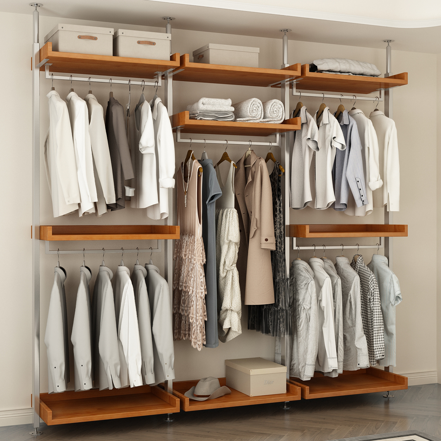 众卿家用卧室简约钢架衣柜实木