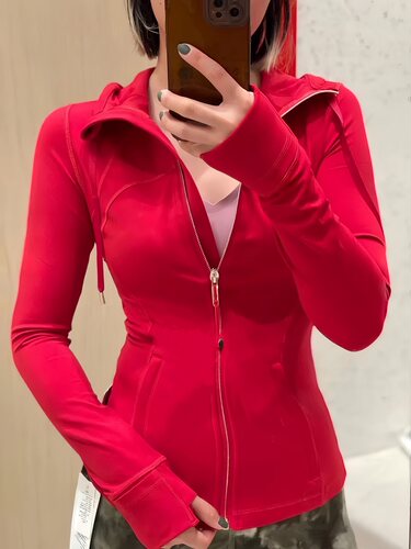 luludarling瑜伽服女士红色上衣运动夹克外套磨毛连帽Defina