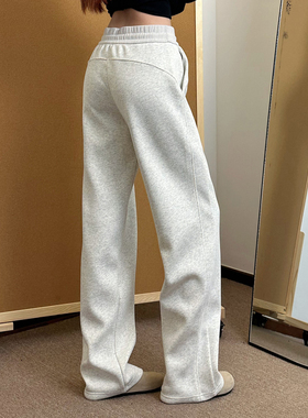 lu同款秋冬加绒scuba卫裤女宽松显瘦抽绳阔腿裤显腿直运动裤休闲