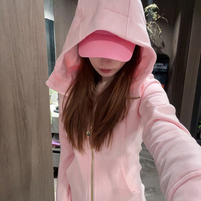 scub*卫衣外套修身长袖连帽加绒拉链女士长款秋冬款2025新款