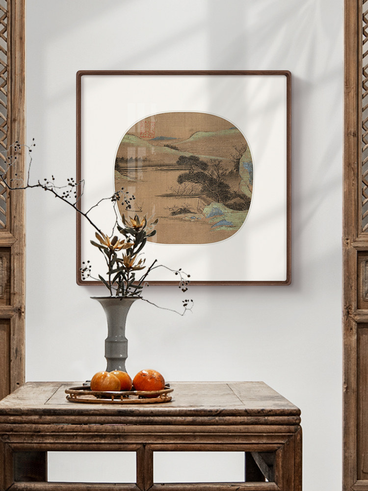 宋代美学壁画新中式茶室装饰画桌面摆件高档实木框餐厅挂画背景墙