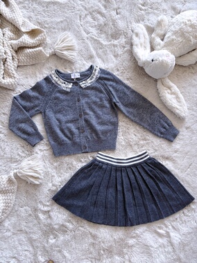 Millie Baby｜亲子羊毛带钻蕾丝花边开衫儿童针织衫女童毛衣套装