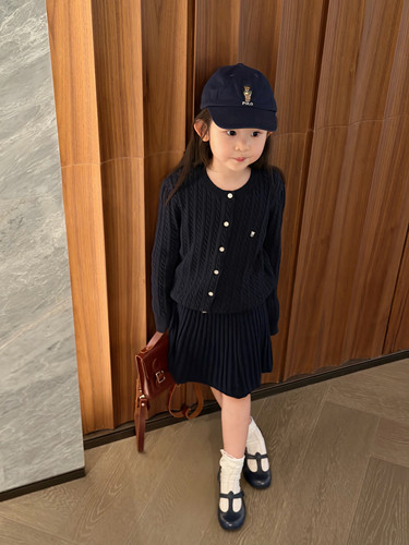 Millie Baby｜麻花针织套装女童2024秋冬新年绞花开衫半身裙套装