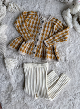 Millie Baby｜秋冬女童菱格毛衣儿童针织开衫娃娃衫长袖外套套装