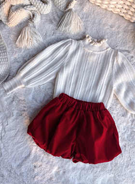 Millie Baby｜25春秋纯羊毛女童针织打底儿童洋气花边泡泡袖套装