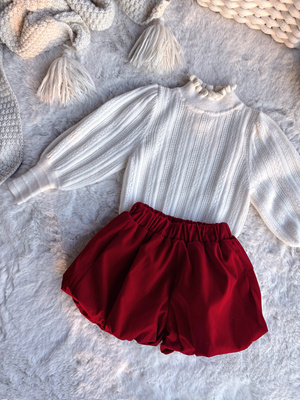 Millie Baby｜25春秋纯羊毛女童针织打底儿童洋气花边泡泡袖套装