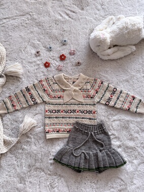 Millie Baby｜2026春款领结针织衫女童套头长袖毛衣上衣套装