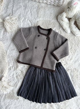 Millie Baby｜24年秋冬韩国儿童复古洋气双排钮扣开衫毛衣套装