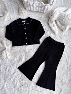 Millie Baby|【小小香】25春秋女童针织bling水钻开衫喇叭裤套装