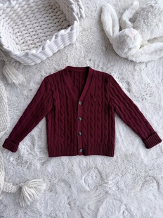Millie baby|老钱风 经典英伦V领酒红新年儿童针织开衫外套