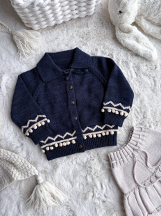 Millie baby|25秋冬MP系列男女儿童藏蓝色翻领复古毛衣厚外套