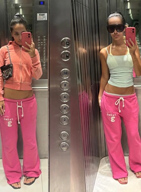 绝！「万搭公式」jadedldn 洗水工艺粉色低腰直筒卫衣裤