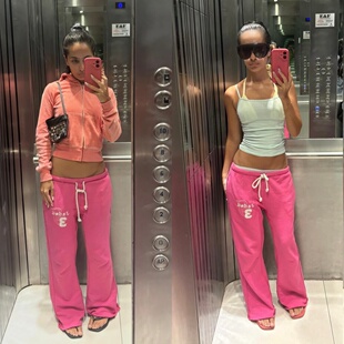 绝！「万搭公式」jadedldn 洗水工艺粉色低腰直筒卫衣裤