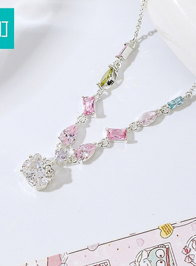畹町三丽鸥Hello Kitty彩钻项链女凯蒂猫吊坠甜美少女银色锁骨链