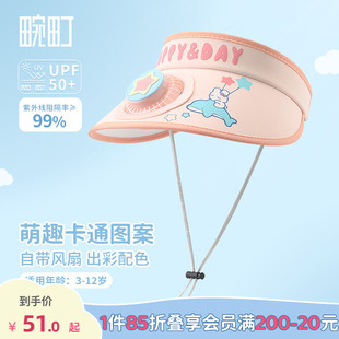 防晒空顶帽男女童夏季 畹町童甜美兔子风扇款 大帽檐遮阳鸭舌帽子