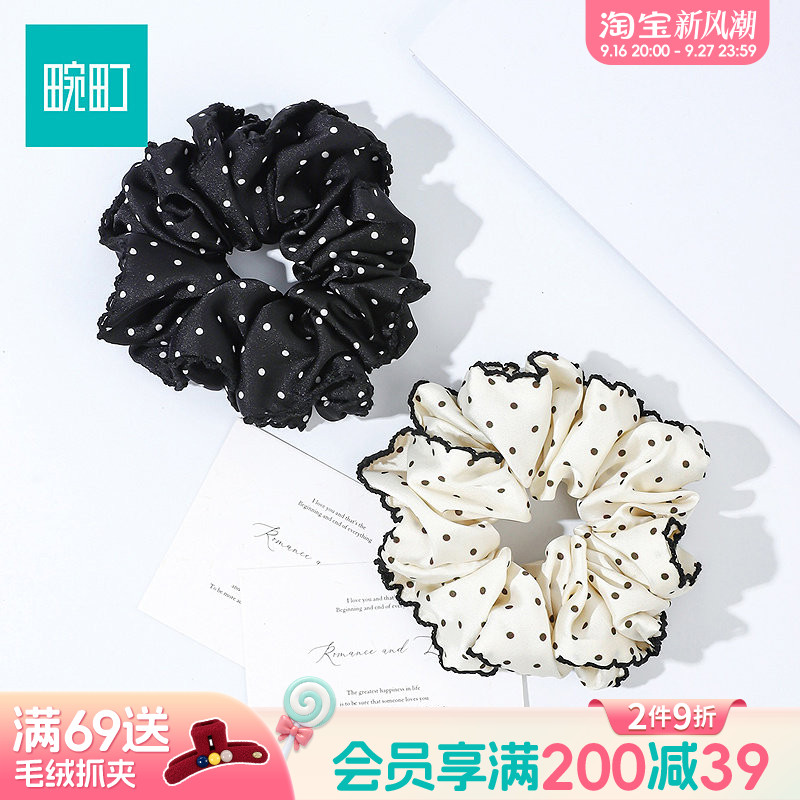 畹町韩系黑白波点木耳边大肠发圈复古发绳温柔气质扎发头绳女发饰图片