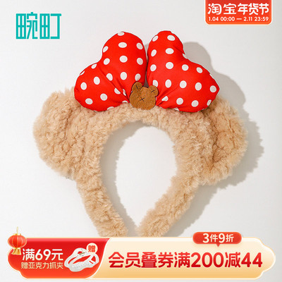 畹町萌宠系列红色波点蝴蝶结发箍可爱耳朵头箍拍照显脸小发饰