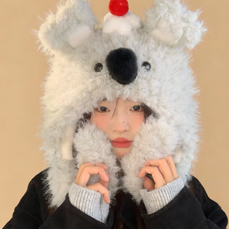 可爱耳朵会动的考拉毛绒帽