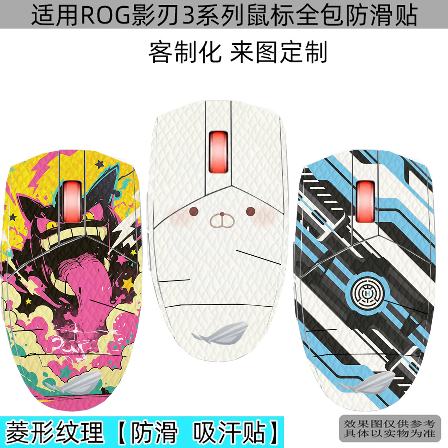 逐讯适用ROG影刃3鼠标防滑贴玩家国度龙鳞2Ace防滑贴月刃2RGB全包防滑贴龙鳞Acemini吸汗战刃防汗贴保护膜 - 实物图