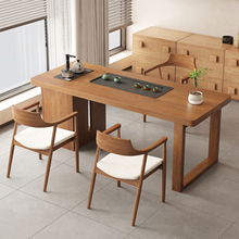 实木阳台茶桌茶台烧水壶一体嵌入式小型茶几客厅家用新中式泡茶桌