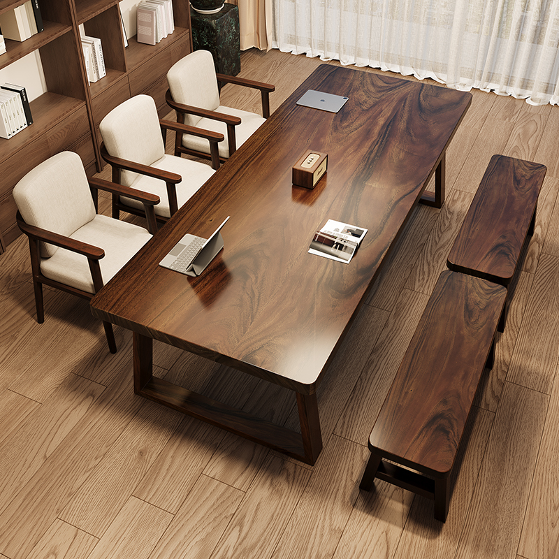 南美黑胡桃木书桌实木大板桌客厅家用学习桌工作台大长书桌长条桌