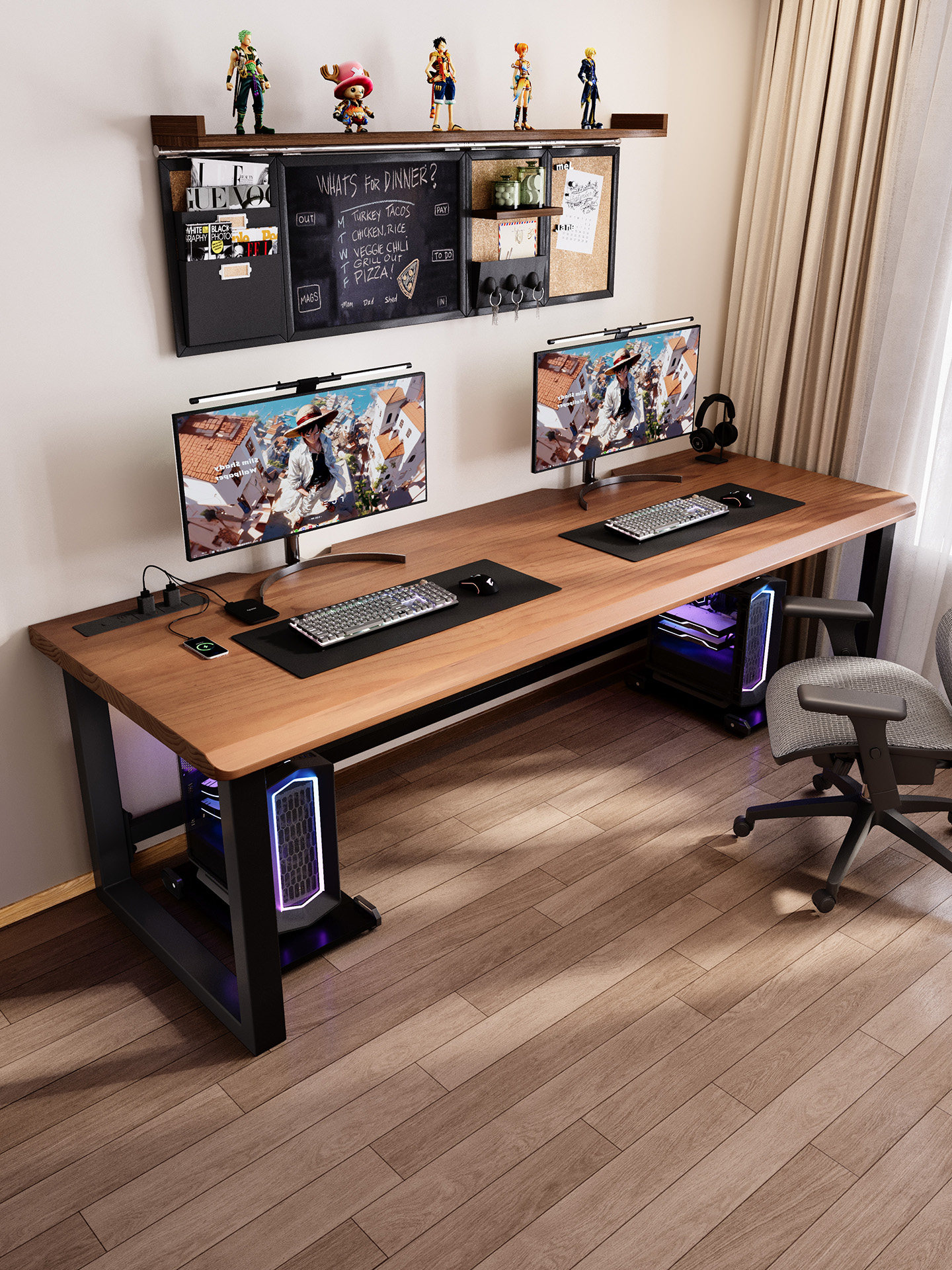 实木电脑桌台式可放主机小型卧室家用学习桌双人大板书桌电竞桌