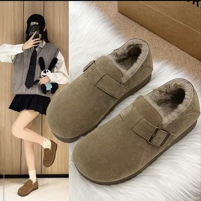 爆款厚底全包勃肯鞋女2025秋冬新款加绒保暖一脚蹬懒人鞋豆豆棉鞋