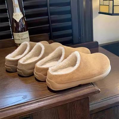 真皮毛毛半拖勃肯单鞋女秋冬加厚